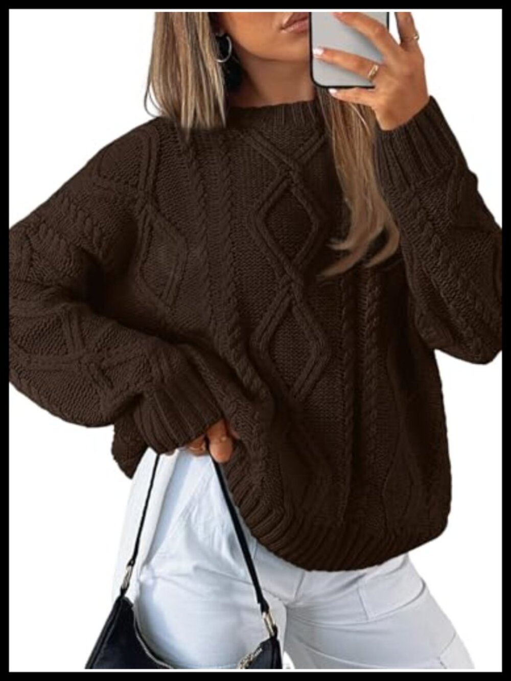 Oversized Cable Knit Crew Neck Pullover Sweater Cotton Blend